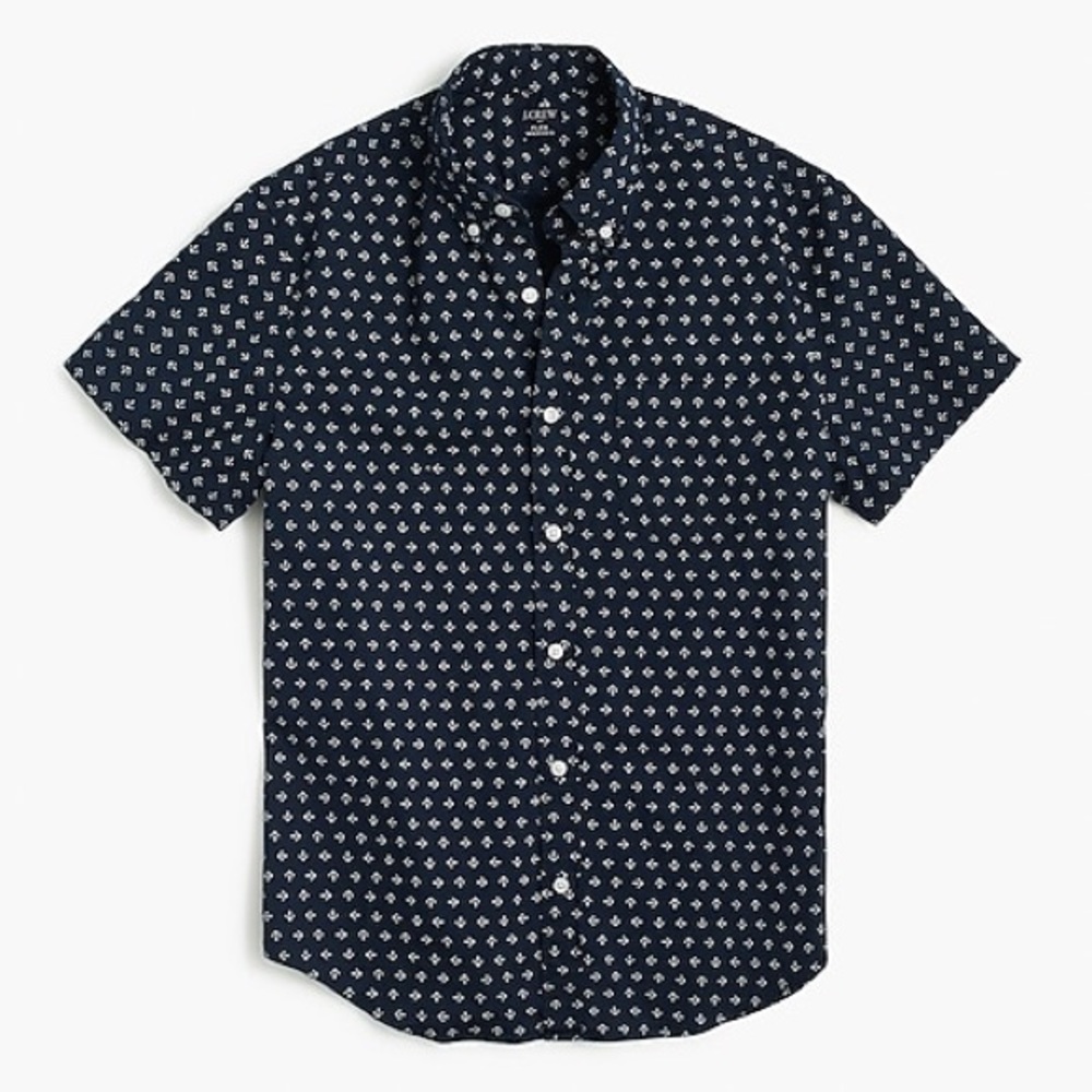 Short-sleeve Anchor Print Button Down